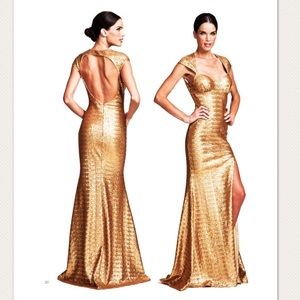 🌟 Nicole Bakti Gold Sequin Gown Dress Prom